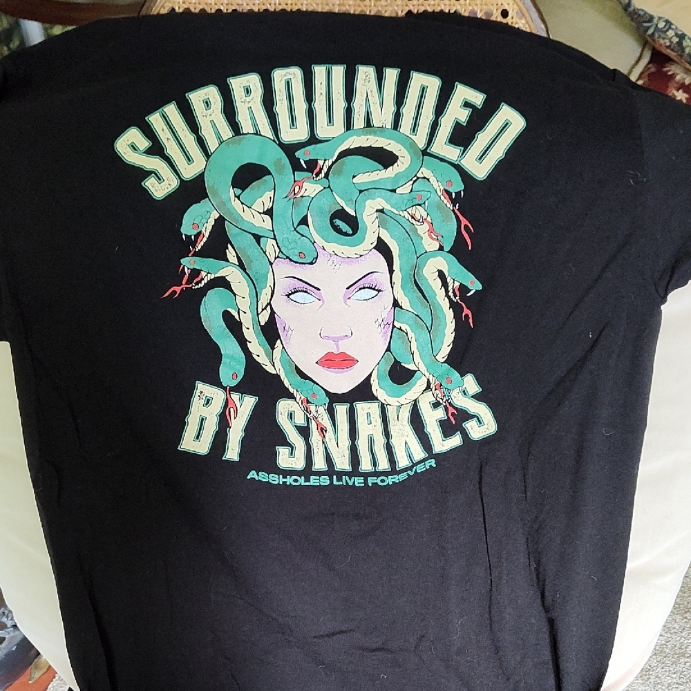 Assholes Live Forever Black Graphic Tee - Surrounded by Snakes - Picture 3 of 3